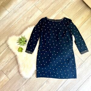 J. CREW | Navy Polkadot Sheath Silk Shift Dress 3/4 Sleeves (size 8)